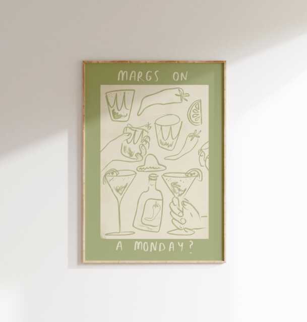 Margaritas On A Monday Wall Print - Aesthetic Poster Food & Drink Cocktail Lover Art Spicy Margarita Artwork - image 1