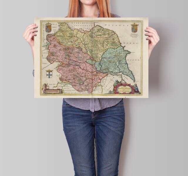 Old Yorkshire Map - Dvcatvs Eboracensis Antique 1665 Blaeu Poster Wall Art Print - image 1