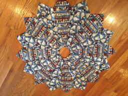 Christmas Tree Skirt, 42 Inch Diameter, Teresa Kogut Fabric, Quilted, Polar Bear, Blue, Animals, Burgundy, Slim, Skinny