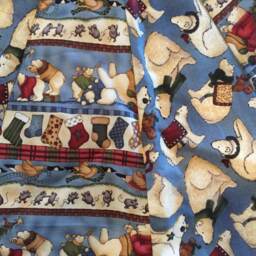 Christmas Tree Skirt, 42 Inch Diameter, Teresa Kogut Fabric, Quilted, Polar Bear, Blue, Animals, Burgundy, Slim, Skinny - thumbnail 3