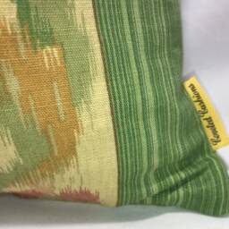 Sanderson Inspired Green Lumbar Cushion Linen Mix Floral Stripe Velvet Back - thumbnail 2