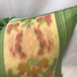 Sanderson Inspired Green Lumbar Cushion Linen Mix Floral Stripe Velvet Back - thumbnail 4