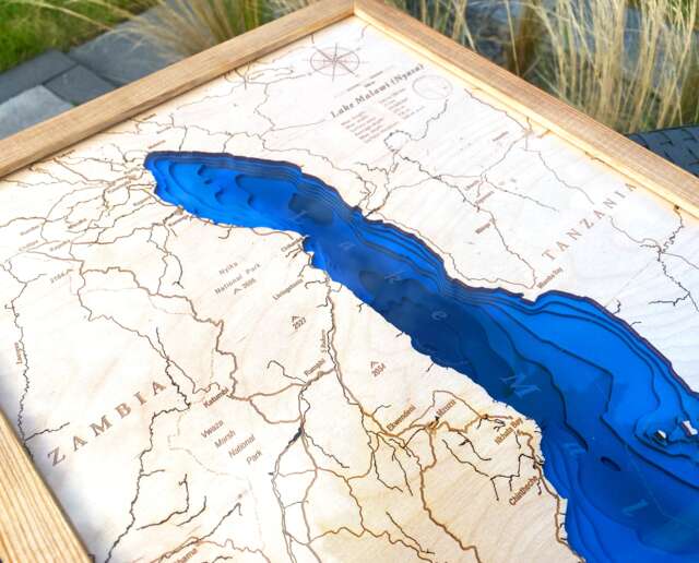 Malawi Lake Topographic Wood Map - 3D Africa Wall Art - image 1