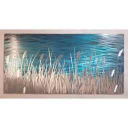 Modern Abstract Metal Lake Art, Teal Grey Silver Wall Decor, Indoor Outdoor - thumbnail 3