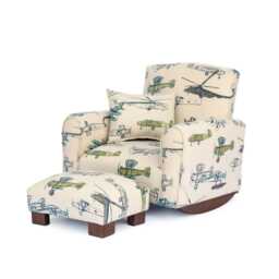 Personalized Childs Rocking Chair/Toddler Armchair - Vintage Airplanes - Green/Blue - thumbnail 2