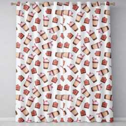 Cute Chocolate Strawberry Milkshake Light Grey Background Seamless Pattern Readymade Eyelet Ring Top Thermal 100% Blackout Curtains - thumbnail 2