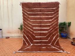 Embossed Brown Wool Rug Handknotted Moroccan Tribal Rug - 5 X 7.11 Ft - thumbnail 1