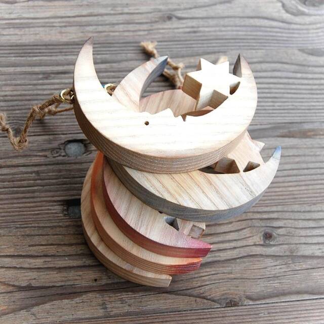 Moon With Star Wooden Wall Window Decoration Ornament - image 1