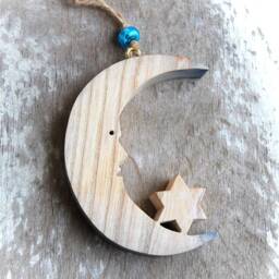 Moon With Star Wooden Wall Window Decoration Ornament - thumbnail 2
