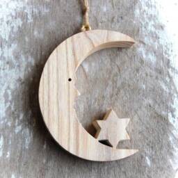 Moon With Star Wooden Wall Window Decoration Ornament - thumbnail 4