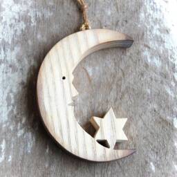 Moon With Star Wooden Wall Window Decoration Ornament - thumbnail 3