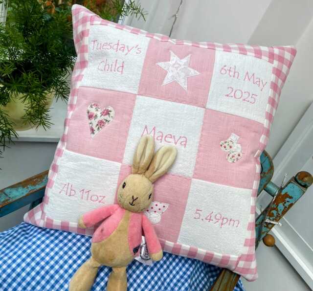 Personalised Pink Memory Cushion - Cushion New Baby Gift Pillow Christening Newborn Girl - image 1