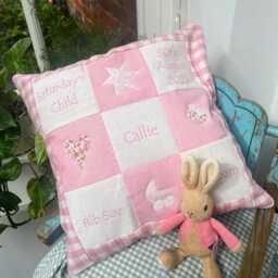Personalised Pink Memory Cushion - Cushion New Baby Gift Pillow Christening Newborn Girl - thumbnail 3
