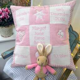 Personalised Pink Memory Cushion - Cushion New Baby Gift Pillow Christening Newborn Girl - thumbnail 2