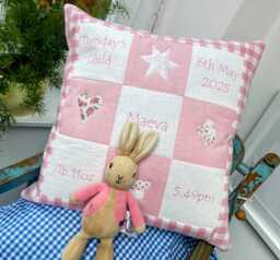 Personalised Pink Memory Cushion - Cushion New Baby Gift Pillow Christening Newborn Girl - thumbnail 1