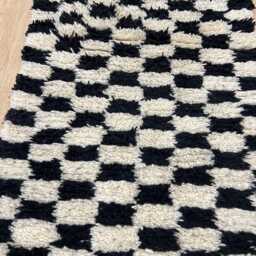 Moroccan Hallway Rug 2.5x8.2 Ft , Handmade Checkered Runner Rug Black & White Moroccan Beni Ourain Genuine Wool - thumbnail 2
