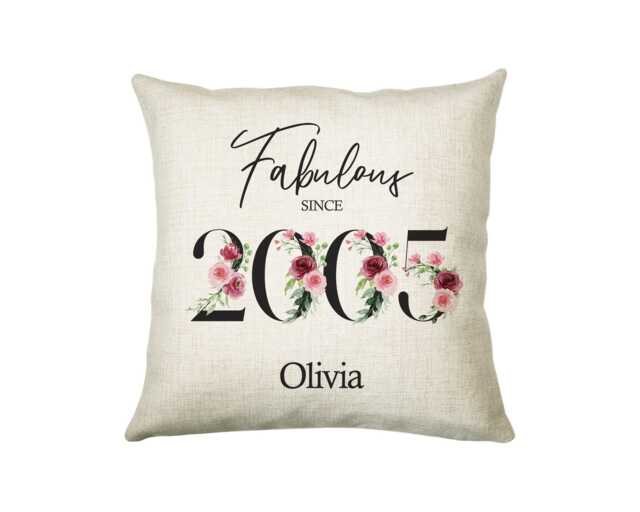 21st Birthday Gift For Women - Personalised 2005 Cushion Age 21 Her Lady Floral Design Daughter Sister Twenty One Bnc21C - image 1