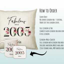 21st Birthday Gift For Women - Personalised 2005 Cushion Age 21 Her Lady Floral Design Daughter Sister Twenty One Bnc21C - thumbnail 2