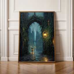 Dark Academia Print, Gothic Architecture Storm, Art Teal & Navy Decor, Living Room Wall Art, Gift For Coworker - thumbnail 1