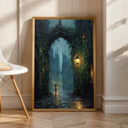 Dark Academia Print, Gothic Architecture Storm, Art Teal & Navy Decor, Living Room Wall Art, Gift For Coworker - thumbnail 2