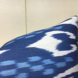 Silk Ikat Pillow Cover, Handwoven Style Cushion, Blue Accent - 16x24 - thumbnail 3