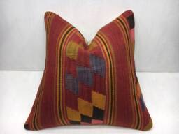 Vintage Turkish Kilim Pillow Cover, Handwoven Linen Throw, 20x20 - thumbnail 1