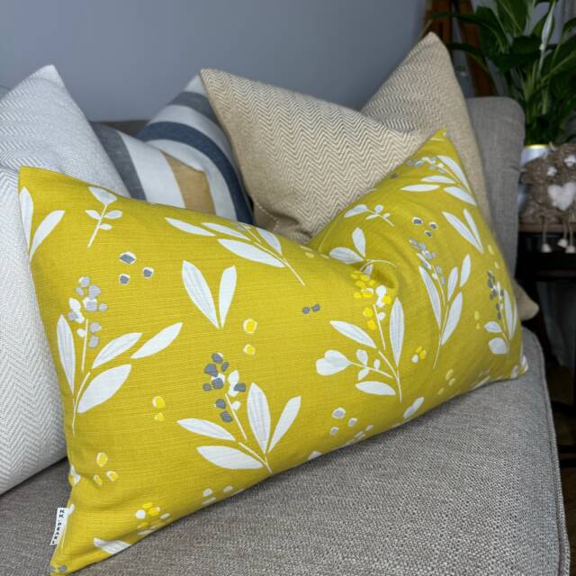"Countryside Cushion Cover, Decorative Pillow Sofa Case, Leaf Design Cover Green & Sulfur 12"" X 20" - image 1