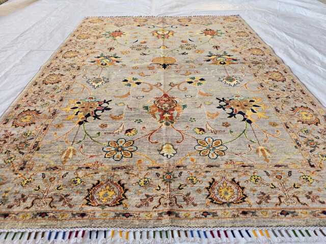 Handmade Wool Floral Afghan Rug Traditional Persian Style, 6.7x4.9 Ft - image 1
