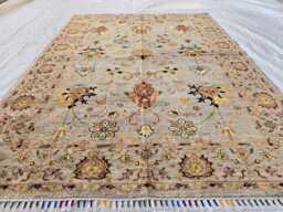 Handmade Wool Floral Afghan Rug Traditional Persian Style, 6.7x4.9 Ft - thumbnail 1