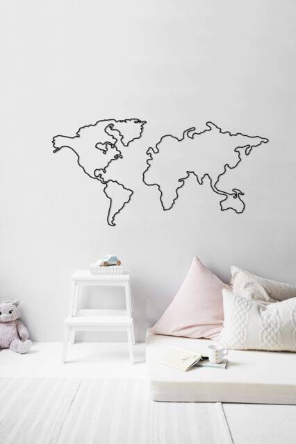 Matte Black Metal World Map Wall Art Modern Steel Decor - image 1