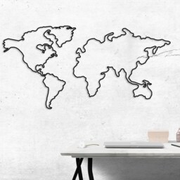 Matte Black Metal World Map Wall Art Modern Steel Decor - thumbnail 2
