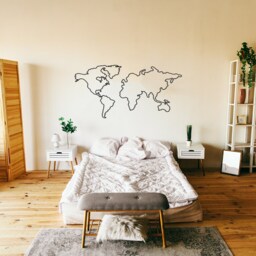 Matte Black Metal World Map Wall Art Modern Steel Decor - thumbnail 3