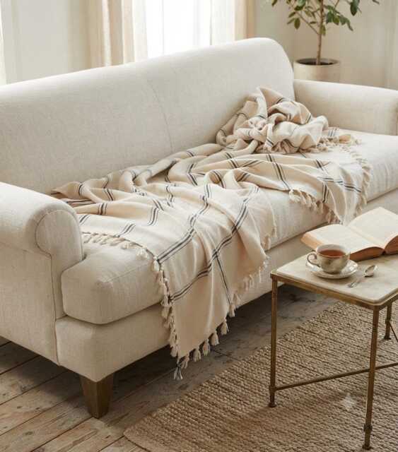 Black Striped Handwoven Cotton Turkish Fall Winter Blanket-Natural Cream Coverlet-Bed Cover-Sofa Or Couch Cover-Boho -Chrismas Gift - image 1