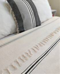 Black Striped Handwoven Cotton Turkish Fall Winter Blanket-Natural Cream Coverlet-Bed Cover-Sofa Or Couch Cover-Boho -Chrismas Gift