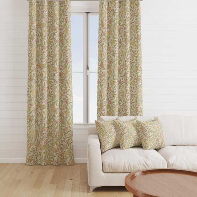 Custom Made William Morris Pomegranate Buttercup Unlined Curtains Cafe Curtain Threaded Onto A Pole - image 1