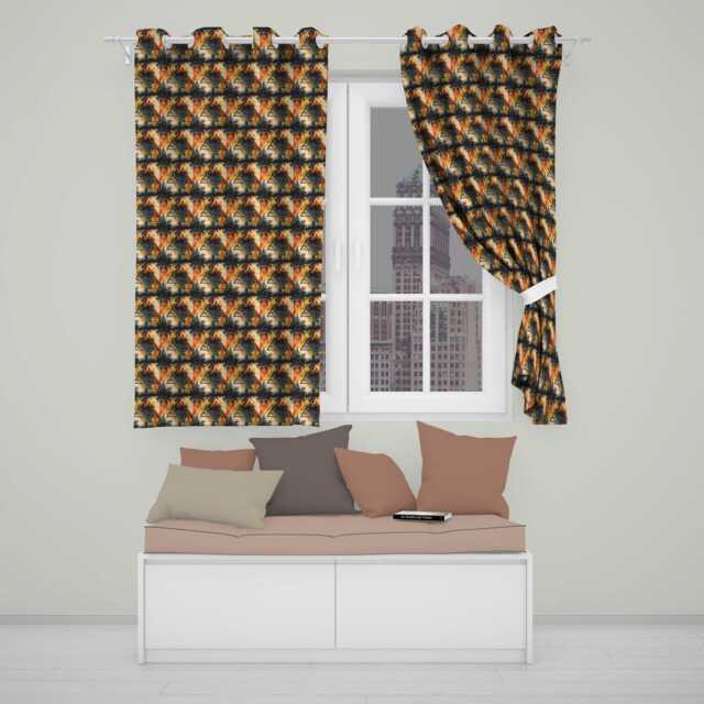 Grunge Tribal Abstract Brush Pattern Seamless Design Readymade Eyelet Ring Top Thermal 100% Blackout Curtains - image 1