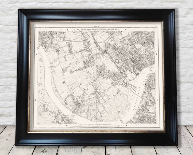1877 London Map Print Fulham, Hammersmith, Battersea, Brompton - Exceptional Quality 230Gsm Framed Unframed Free Standard Delivery - image 1