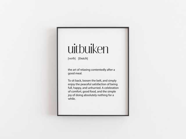 Uitbuiken Print - Dutch Word Art Kitchen Wall Decor Food Lover Gift Minimalist Definition Poster Cozy Dining Room - image 1