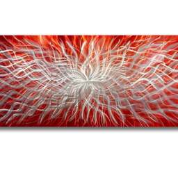 Shimmering Orange Metal Artwork - Modern Abstract Aluminum Wall Decor With Light-Reflective Texture - thumbnail 2