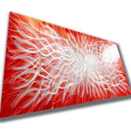 Shimmering Orange Metal Artwork - Modern Abstract Aluminum Wall Decor With Light-Reflective Texture - thumbnail 3