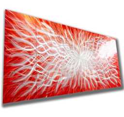 Shimmering Orange Metal Artwork - Modern Abstract Aluminum Wall Decor With Light-Reflective Texture - thumbnail 1