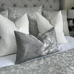 Metallic Grey Luxury Pillow Cover, Rectangle Bolster Cushion Cover For Bed Or Sofa, Decorative Scatter Designer Tessere Pewter - thumbnail 4