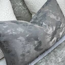 Metallic Grey Luxury Pillow Cover, Rectangle Bolster Cushion Cover For Bed Or Sofa, Decorative Scatter Designer Tessere Pewter - thumbnail 2