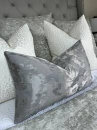 Metallic Grey Luxury Pillow Cover, Rectangle Bolster Cushion Cover For Bed Or Sofa, Decorative Scatter Designer Tessere Pewter