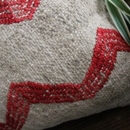 40cm - 16Inch Handwoven Kilim Pillow Cover - Orange Red Yellow Motifs On Grey Background 2 - thumbnail 3