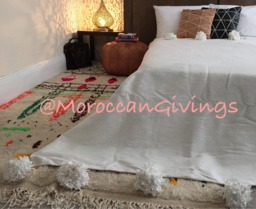 "Moroccan Pom Blanket - Throw With Blanket Bed Spread Bedding Cotton /94""Wx118"