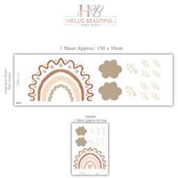 Boho Rainbow Wall Stickers Neutral Nursery Decals - Beige Decor Cloud & Sparkle Peel & Stick - thumbnail 3