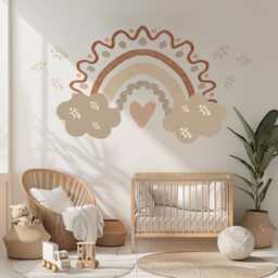 Boho Rainbow Wall Stickers Neutral Nursery Decals - Beige Decor Cloud & Sparkle Peel & Stick - thumbnail 2