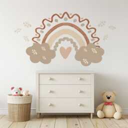 Boho Rainbow Wall Stickers Neutral Nursery Decals - Beige Decor Cloud & Sparkle Peel & Stick - thumbnail 1