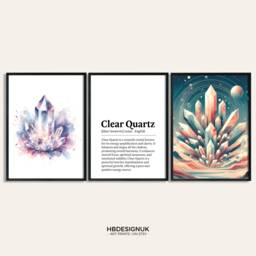Clear Quartz Crystal Print - Set Of 3 Posters - Watercolour Gemstone Mineralogy Meaning Paintings Gifts Design Decor Wall Art - thumbnail 1